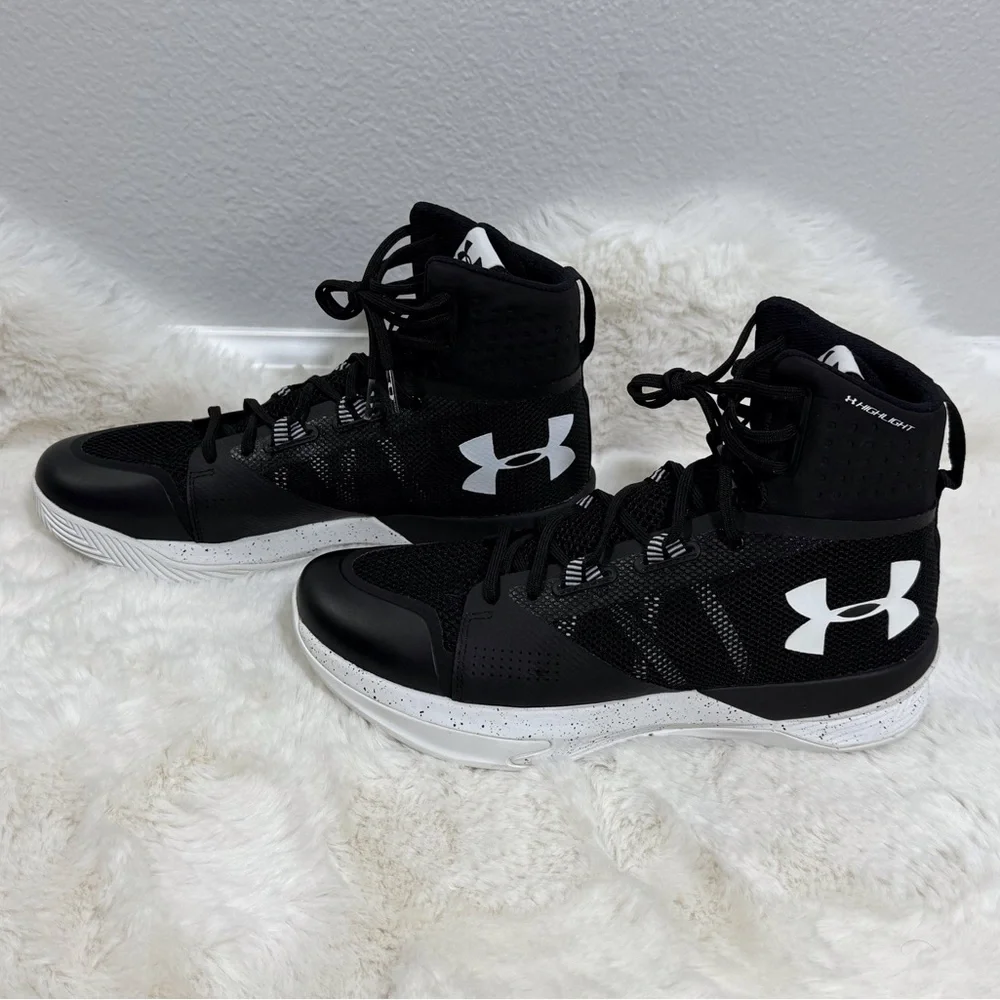 Under Armour Highlight Ace Sneakers Black White Mid-Top Volleyball Shoes - Picture 2 of 8